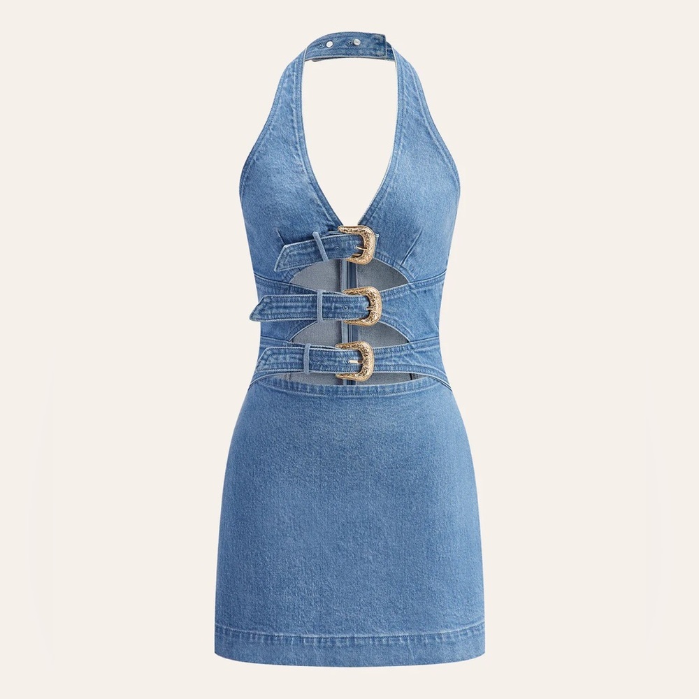 Commense Denim Buckle Dress - Picture 3 of 12
